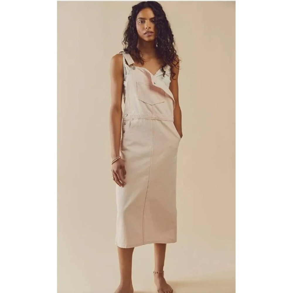 Levi's Hendrix Denim Skirtall Dusty Pink Overall Midi Dress XS